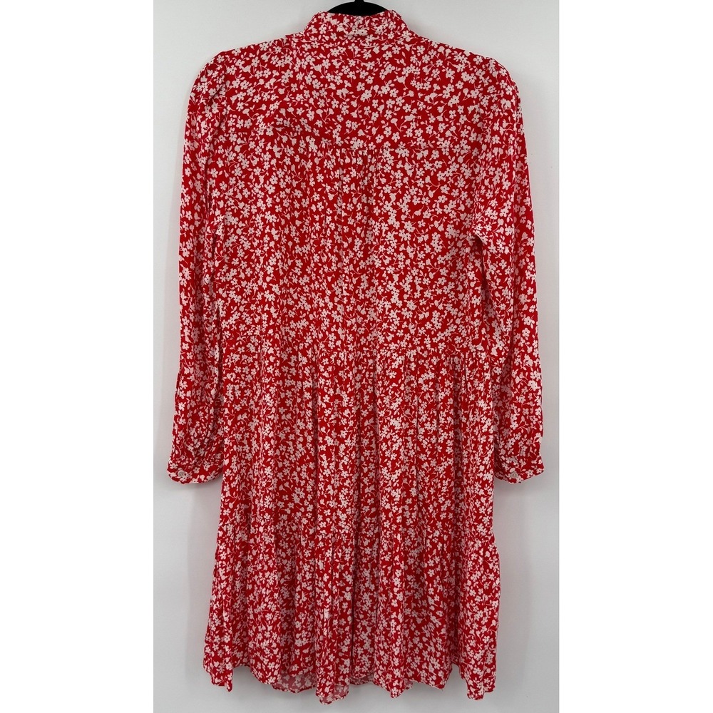 199 J.Crew Red Floral Dress Sz XS Long Sleeve Mock Neckline Cottagecore - Picture 3 of 4
